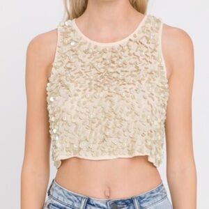 Endless Rose Ivory Sequin Crop Tank Top